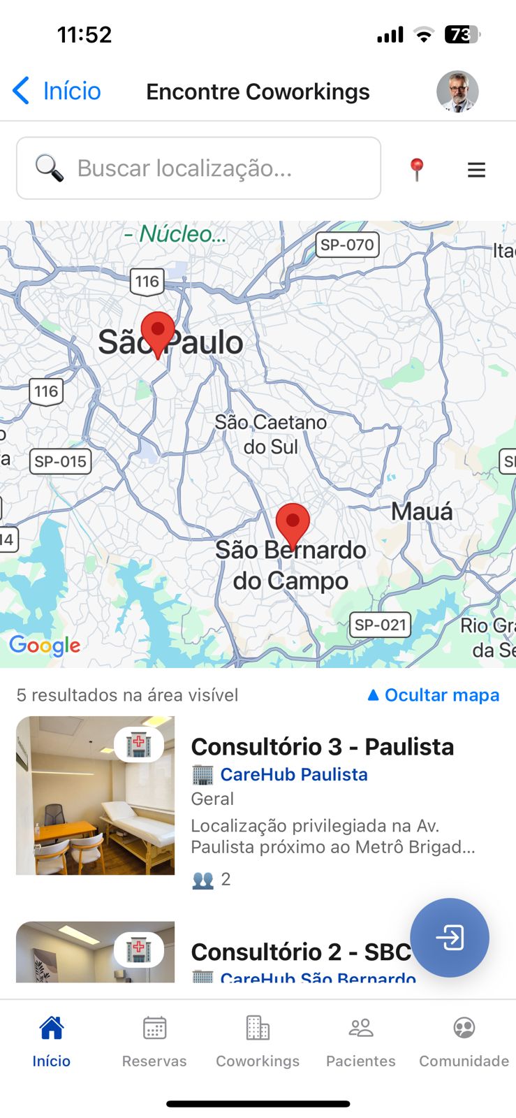 Encontre consultórios disponíveis perto de você.