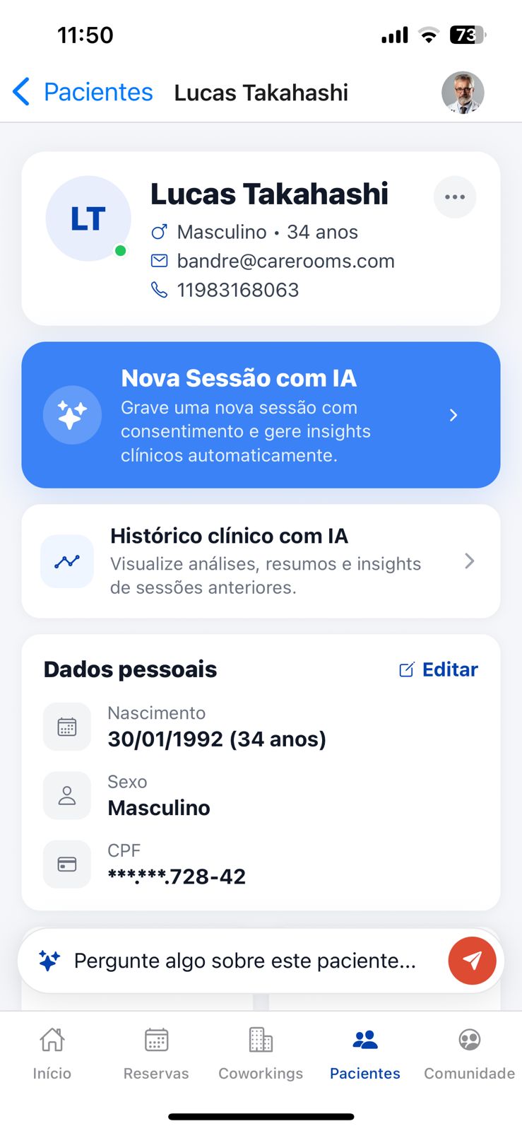Histórico completo do paciente com um toque.